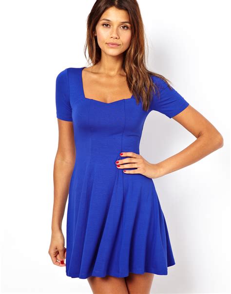 blue skater dress with sleeves.